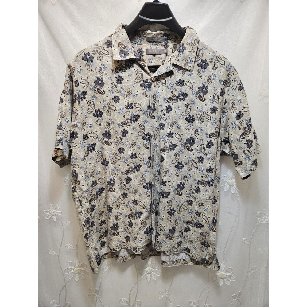 Daniel Cremieux Mens XXL Beige Top Floral Spring Casual Button Front Paisley